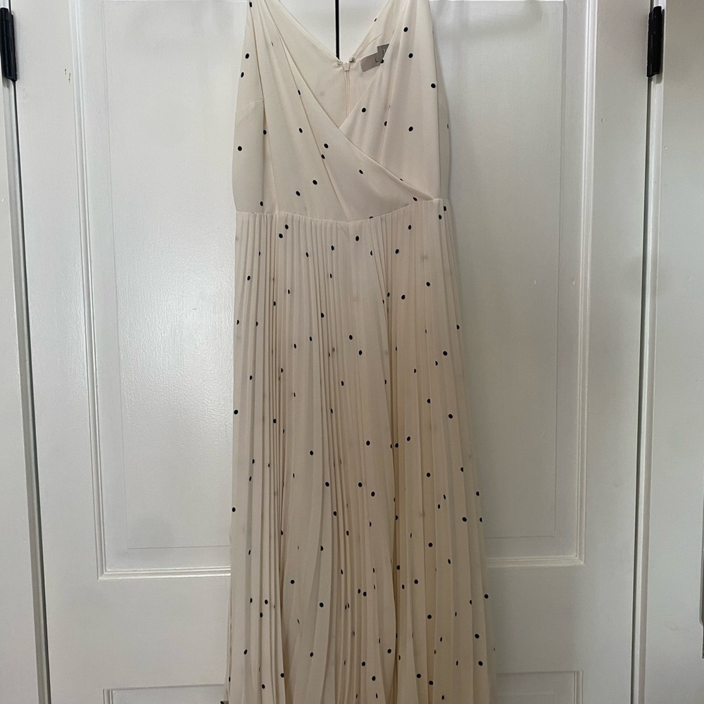 LOFT Cream Maxi Dress with Black Polka Dots
